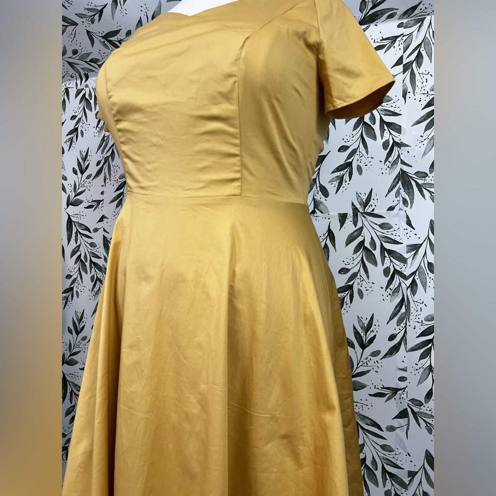 Yellow Retro Vintage Style Midi Dress Size XL Cotton Elegant Classic Cocktail #E - Picture 6 of 14